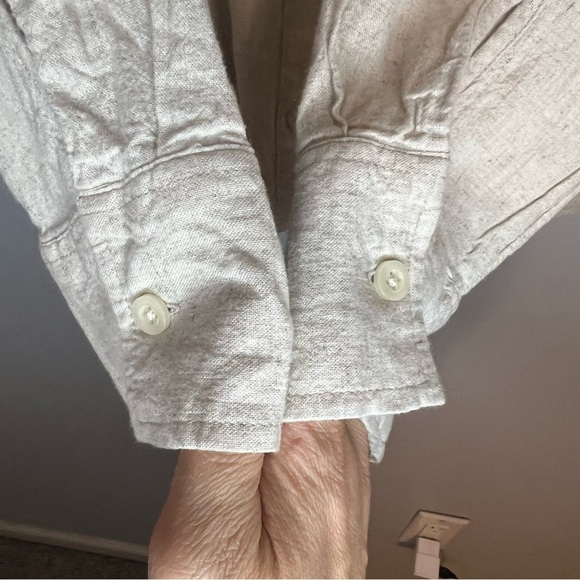 Falls Creek Linen Rayon Button Up Shirt Neutral Beige Sz L Minimalist Natural - Picture 6 of 10